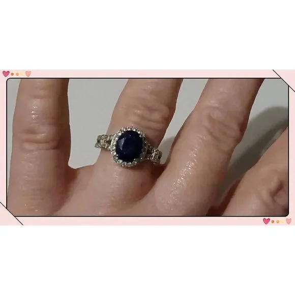 2.5 Ct. Oval Cut Blue & White Sapphire Engagement/Statement Ring Sz 8 - Picture 4 of 4